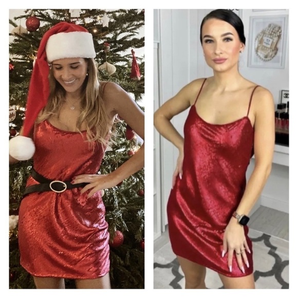 ZARA Red Sequin Mini Slip Dress Small Blogger Favorite Valentine's Day NWT - Picture 2 of 7